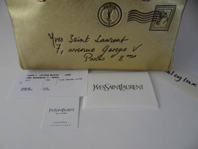 Auth New YSL Yves Saint Laurent Y Mail Mini Bag Metallic Gold in ...  