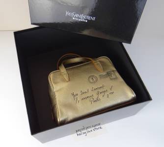 Auth New YSL Yves Saint Laurent Y Mail Mini Bag Metallic Gold in ...  