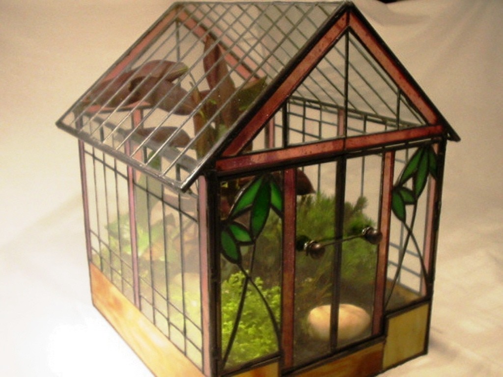Lead Light Stained Glass Terrarium "Colonial" Plant House Hermit Crabs