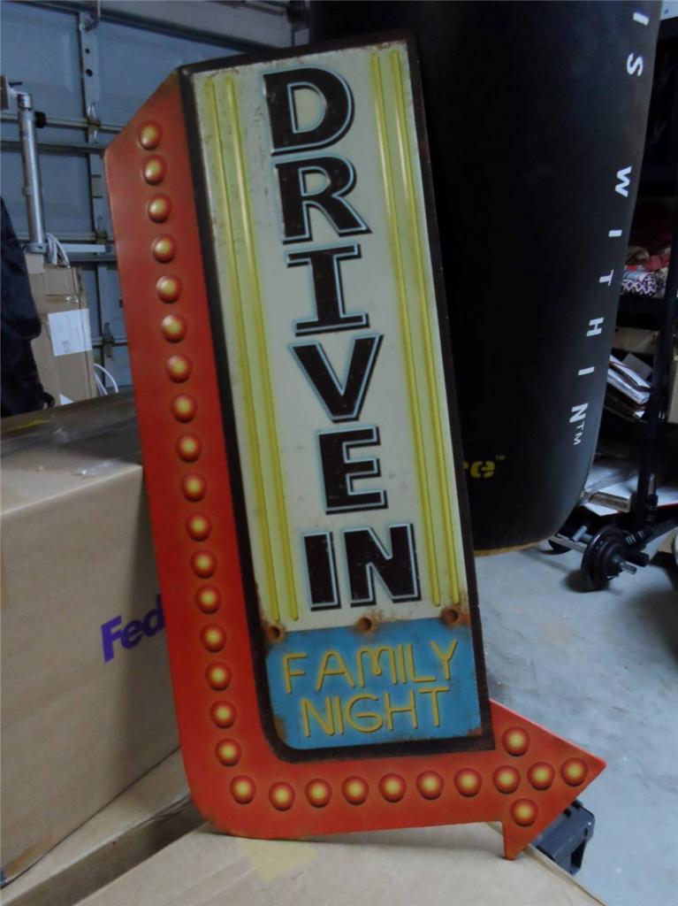 "Drive In" Vintage Style Neon Look Home Theater Cinema Movie Room Arrow