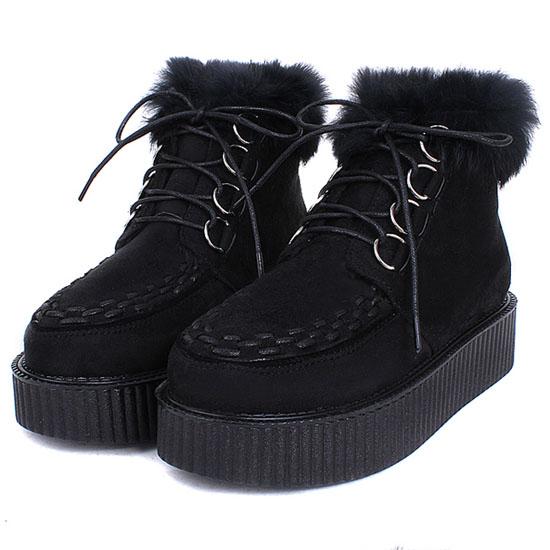 Goth Punk Womens Ladies Lace Up Double Platform Creeper Flat Shoes