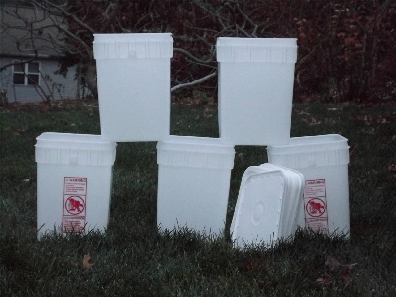 5 FOOD GRADE USED PLASTIC 4 GALLON ROPAK SQUARE BUCKETS WITH LIDS STORAGE EUC!!! eBay