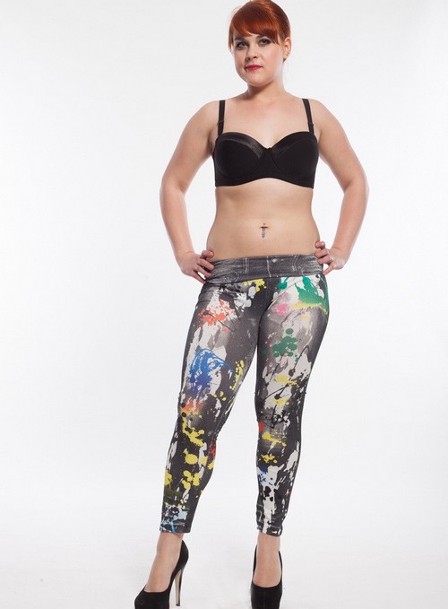 Womens Fashion Leggings Printed Full Length Plus Size Denim Look