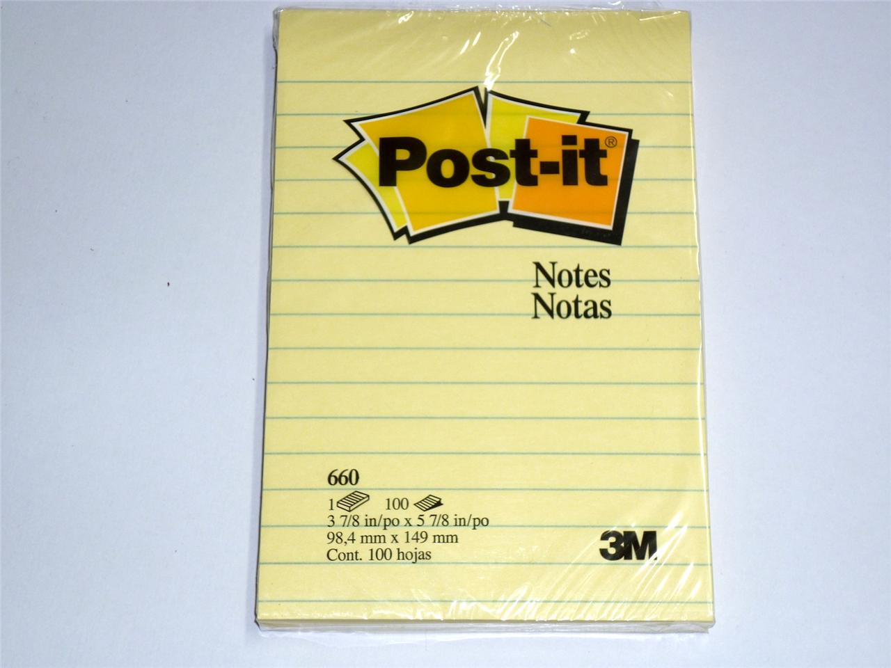 3M 660 Post It Notes Ruled Pad 98x149mm Yellow 100 Sheets Post It 660