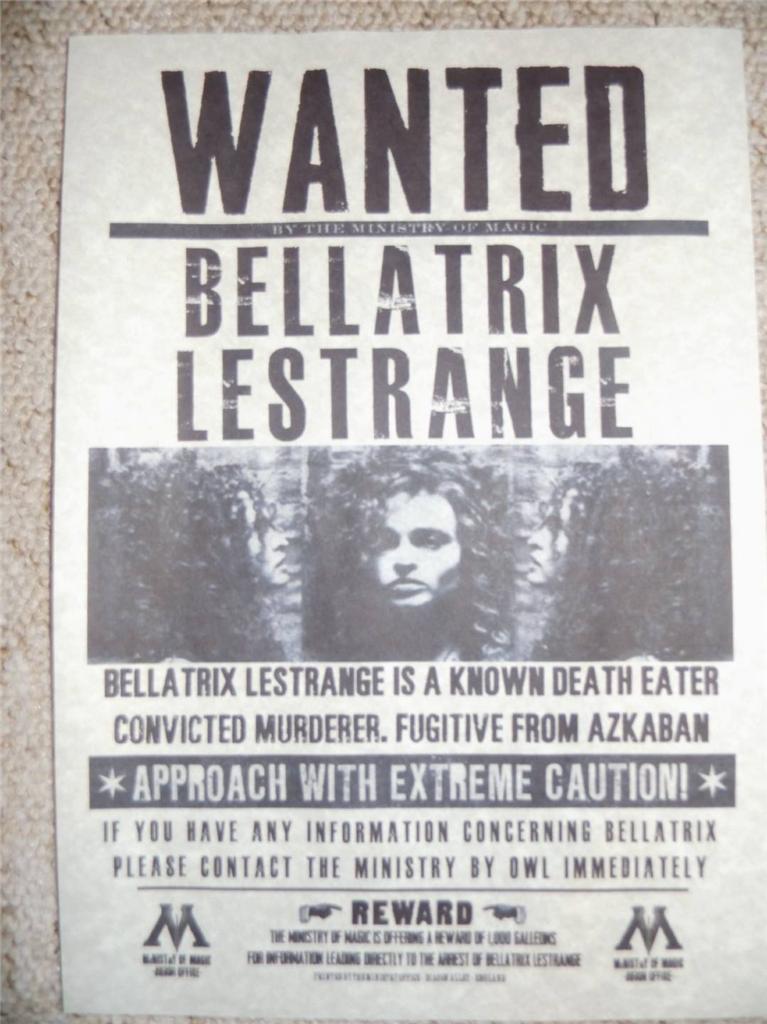 Harry Potter Hogwarts Films Bellatrix Lestrange / Sirius Wanted Poster