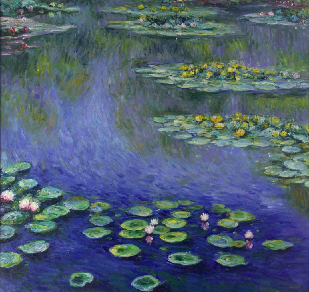 Silver wooden Framed quality oil painting Water Lilies by ...