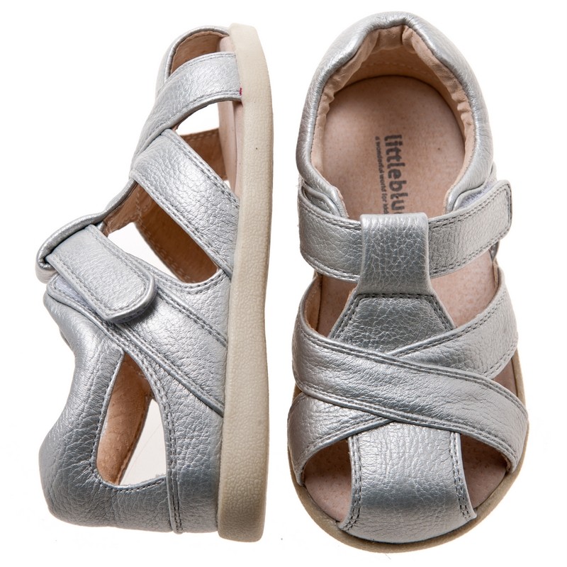 NEW Leather Girls Toddler Silver Sandal Shoes. Little Blue ...