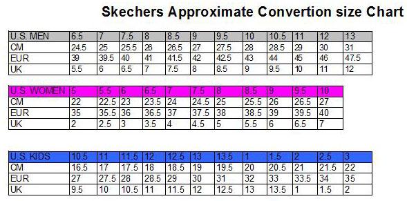 skechers women's shoe size chart cm
