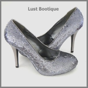 *SALE NEW PEWTER SILVER SEQUIN WOMENS SHOES/HEELS   8.5