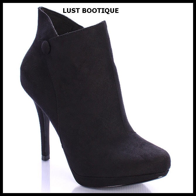 NEW BLACK SUEDE PLATFORM WOMENS ANKLE BOOTS   5.5