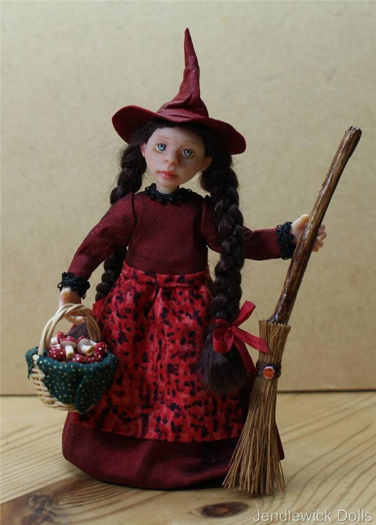 Miniature Artist Dollhouse Child Witch Doll 1/12th one inch scale ooak