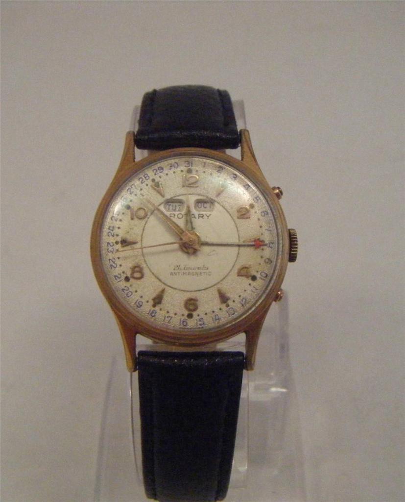 Vintage 1950s Mens Rotary Day Date Wrist Watch 21 Jewels