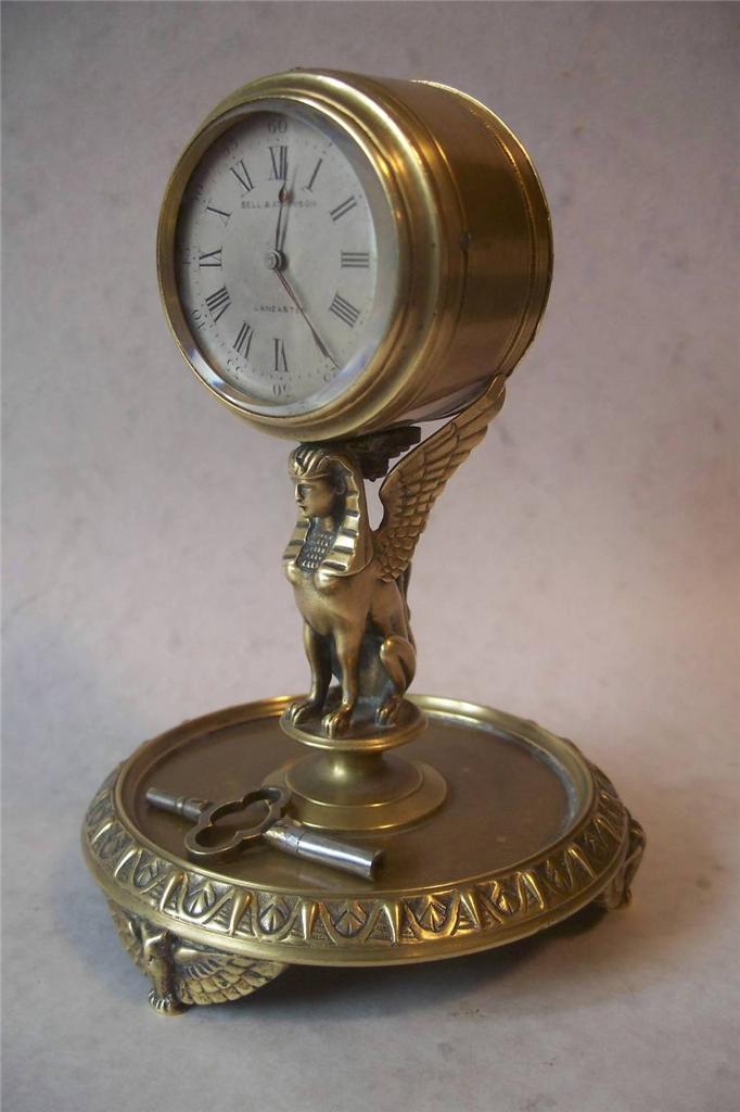 Quality Antique Egyptian Revival French Desk Clock Sphinx Brass Quality Antique Egyptian Revival French Desk Clock Sphinx