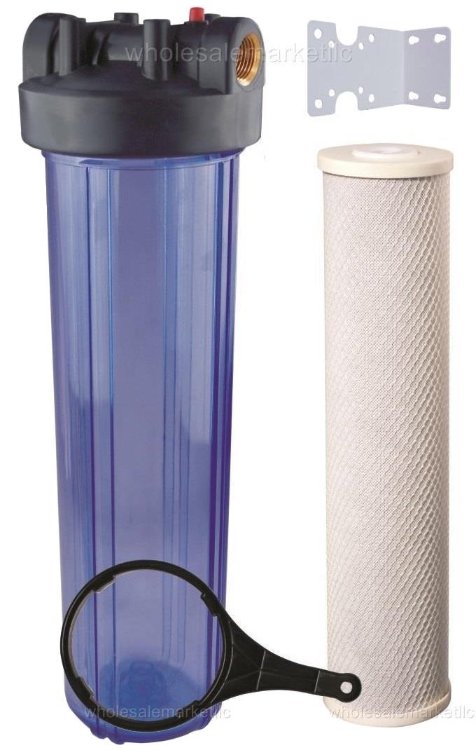 20" Big Blue Whole House Water Filter w/ Carbon Block Cartridge CLEAR HOUSING eBay