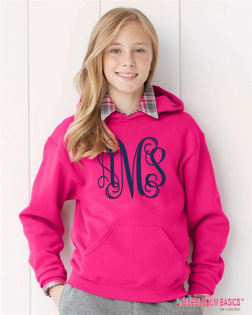 Girls Monogrammed Hoodie Personalized Sweatshirt Custom Navy Pink Gray