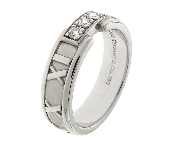 Tiffany  Co. Atlas 18k White Gold Diamonds Band Ring 100% Authentic