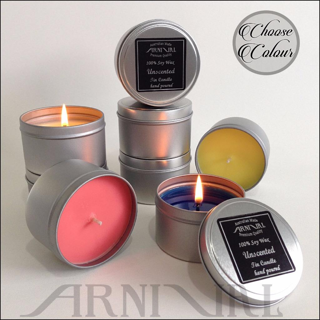 100 NATURAL unscented SOY WAX TIN CANDLE 43 hour burn CONTAINER