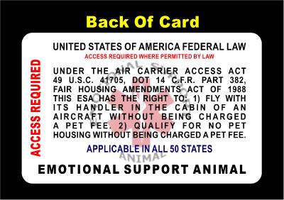Emotional Support Animal Id Badge Card Holographic Air Carrier Access Esa Ebay Emotional Support Id Template
