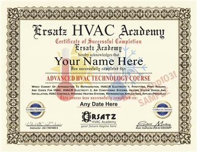 Diploma HVAC ACADEMY COURSE Certificate **CUSTOM WITH YOUR NAME