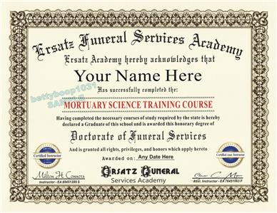 FUNERAL SERVICES Diploma / Certificate Prop X2 *CUSTOM W YOUR NAMES