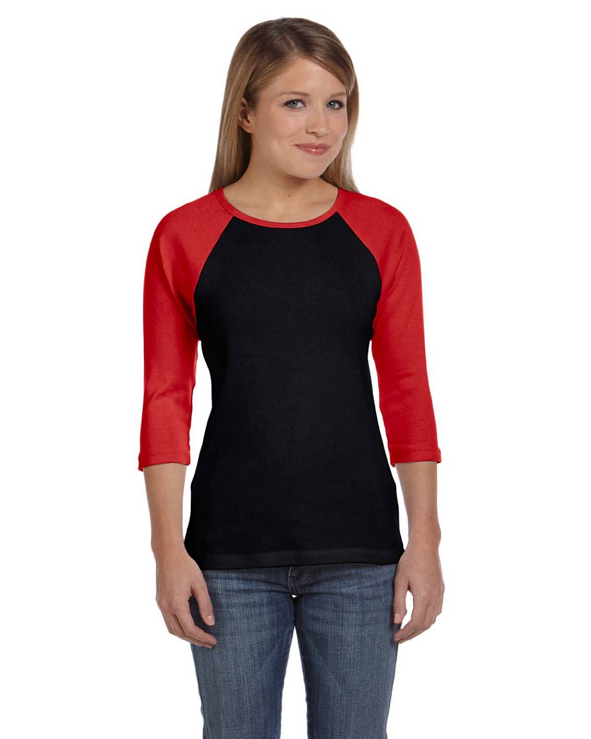 Bella Women's Baby Rib 3/4 Sleeve Contrast Raglan S2XL TShirt MB2000