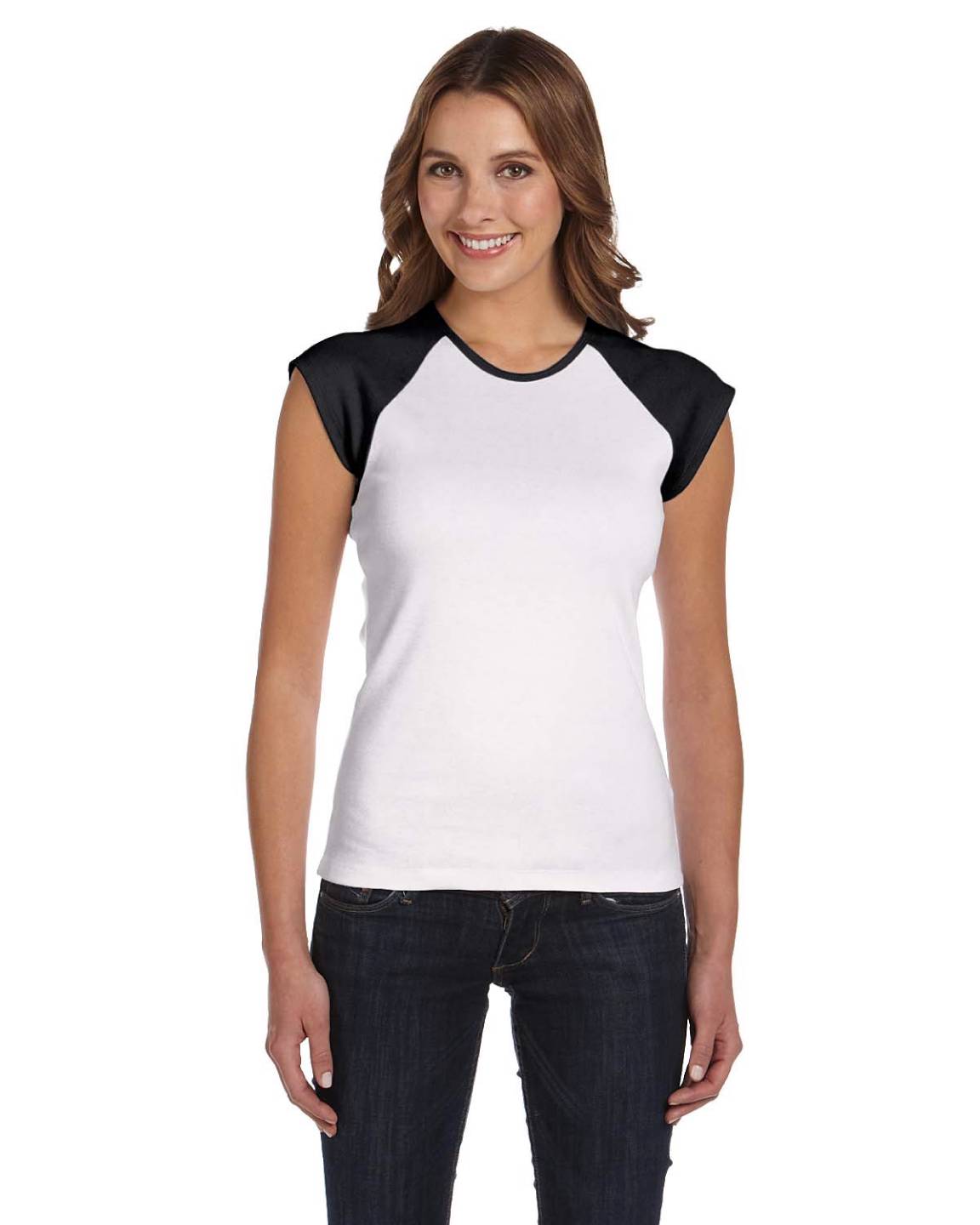 Bella Women's Baby Rib Cap Sleeve Contrast Raglan S-2XL T-Shirt MB2020 ...