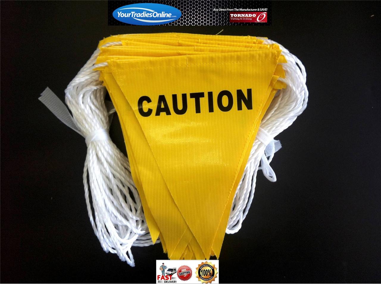 Safety Barrier Barricade Bunting Flags 30M Rope Danger OR Caution OR
