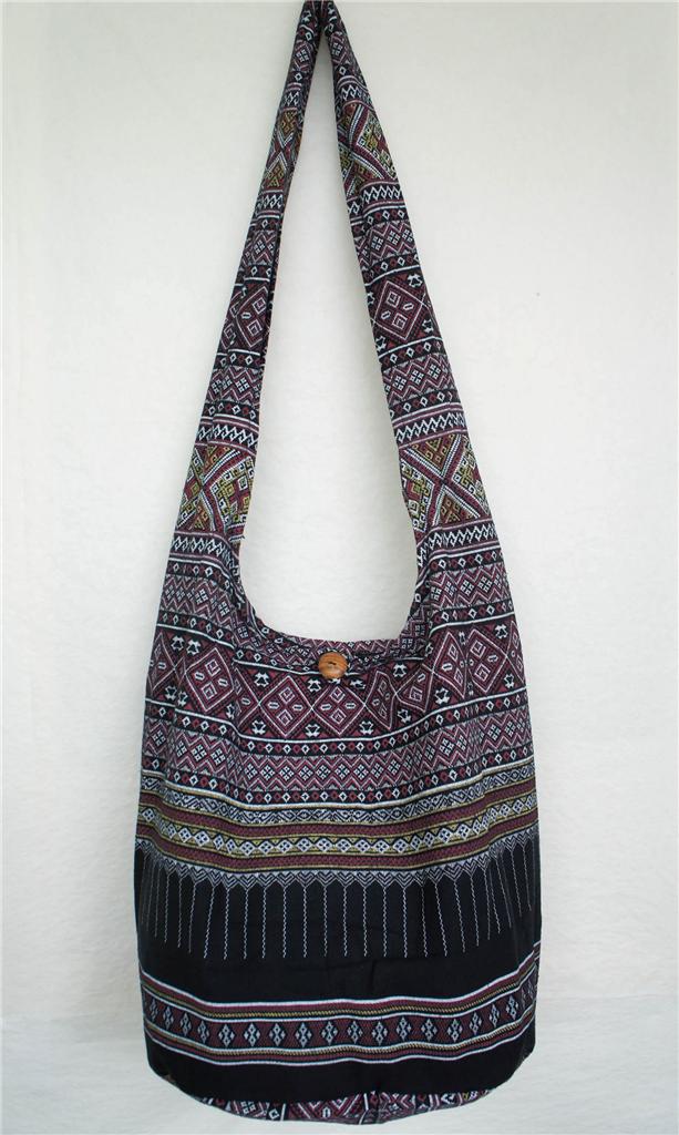 THAI NORTHERN GRAPHIC BLACK HOBO BAG sling purse shoulder hippie crossbody | eBay