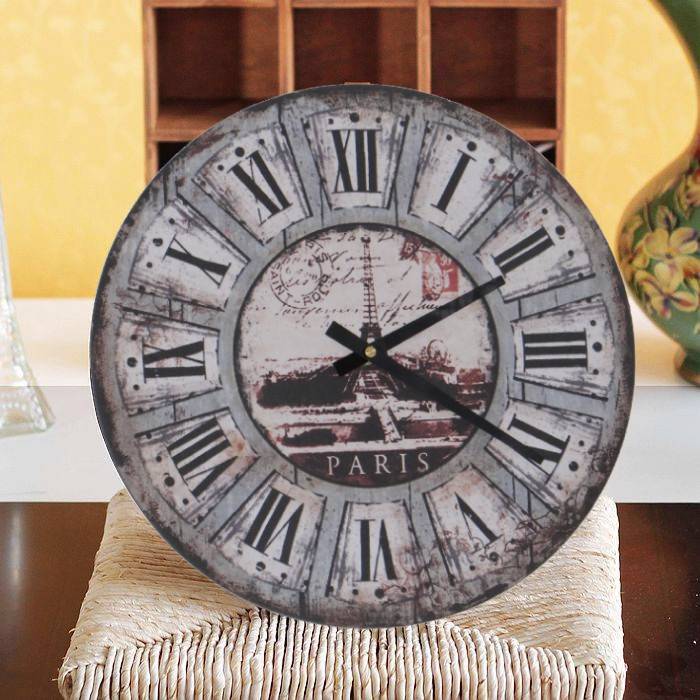 34cm Vintage Wall Clock Wooden Antique Style Retro Shabby Chic