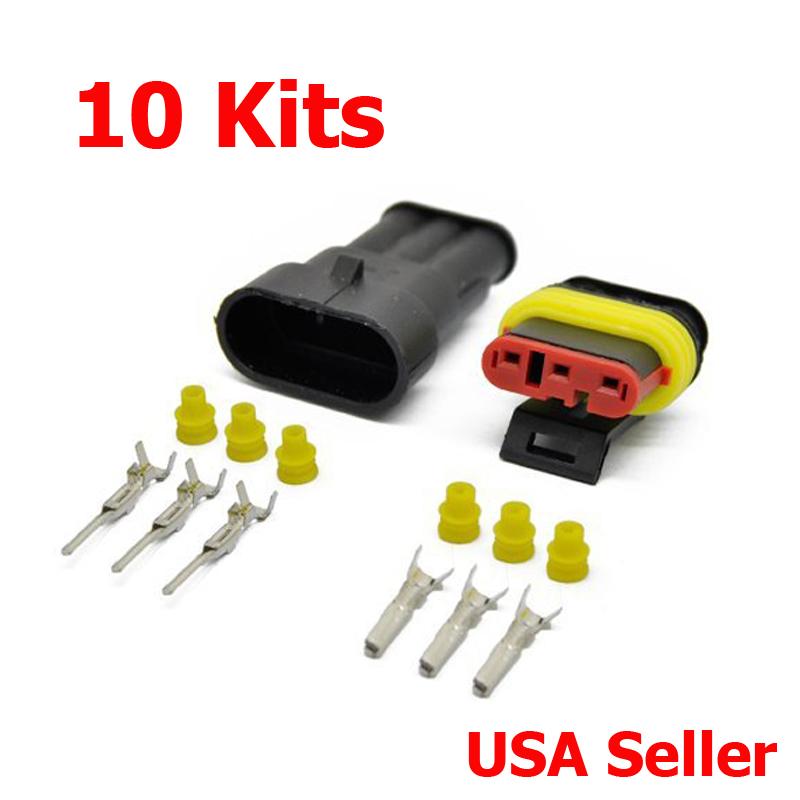 Set 3 Pin Way Sealed Waterproof Quick Splice Electrical Wire Connector