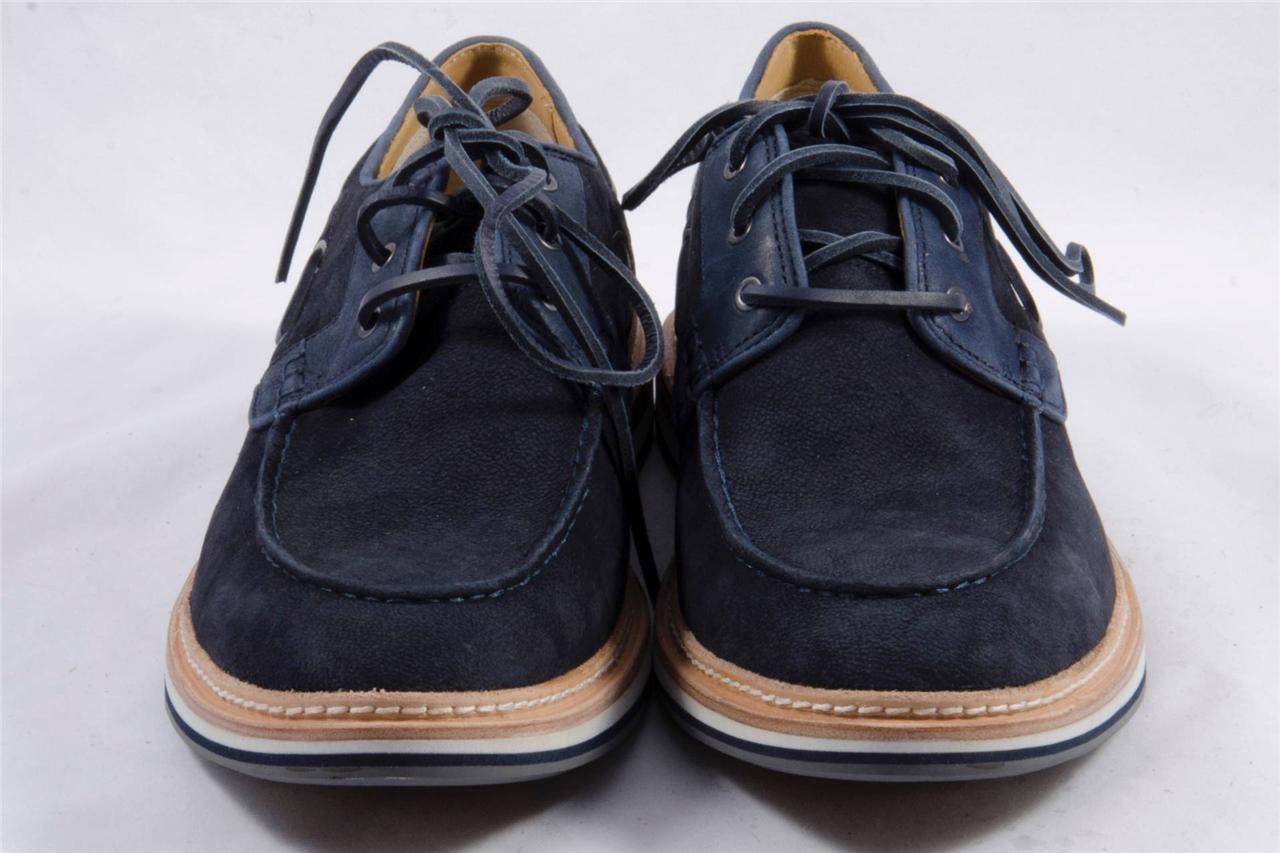 UGG MENS NEWELL LEATHER NAVY BLUE BOAT LOAFER SHOES SIZE US 12/UK 11