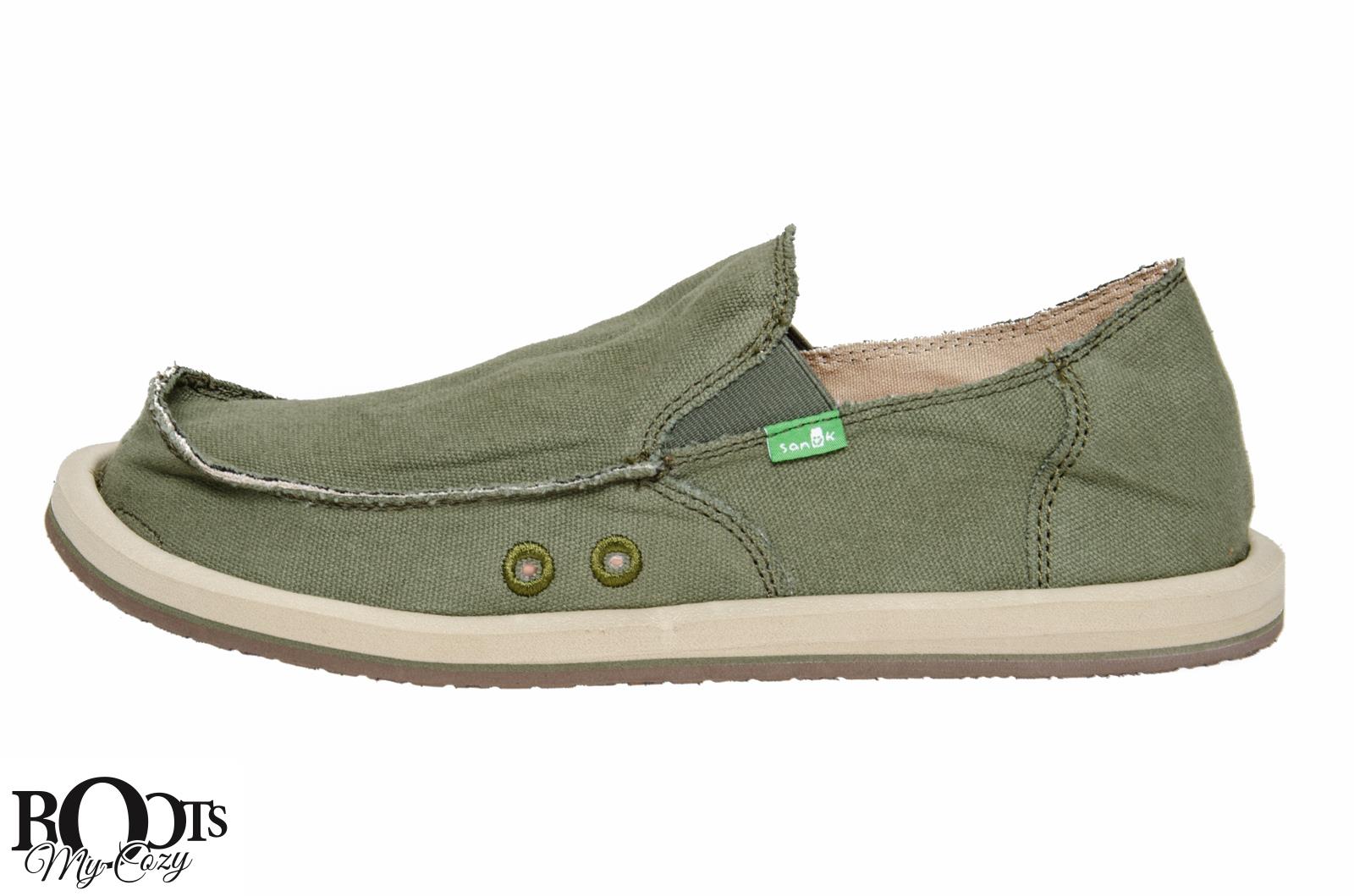 SANUK VAGABOND MENS OLIVE SIDEWALK SURFER SLIP ON SHOES SIZE US 9/UK 8