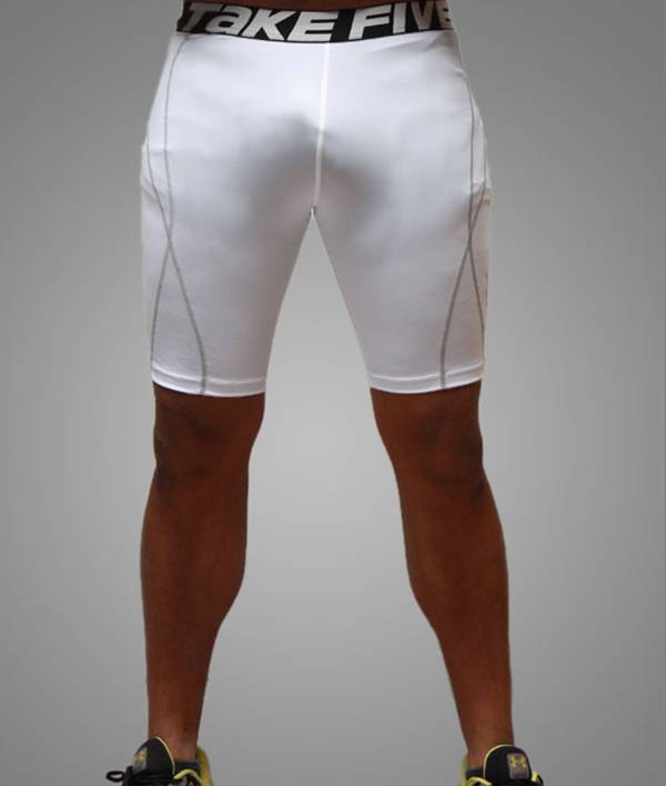 Mens WHITE Sports Base Layer Compression SHORTS Skins Rugby Running
