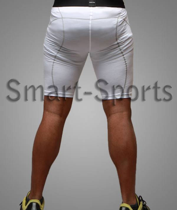 Mens WHITE Sports Base Layer Compression SHORTS Skins Rugby Running