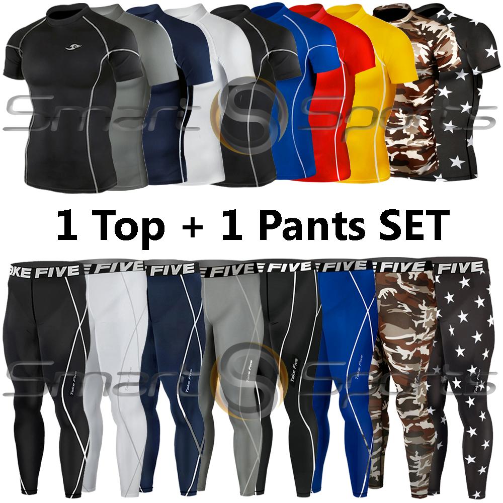 Mens Boys Top & Pants SET Sports Skins Base Layer Rugby Football