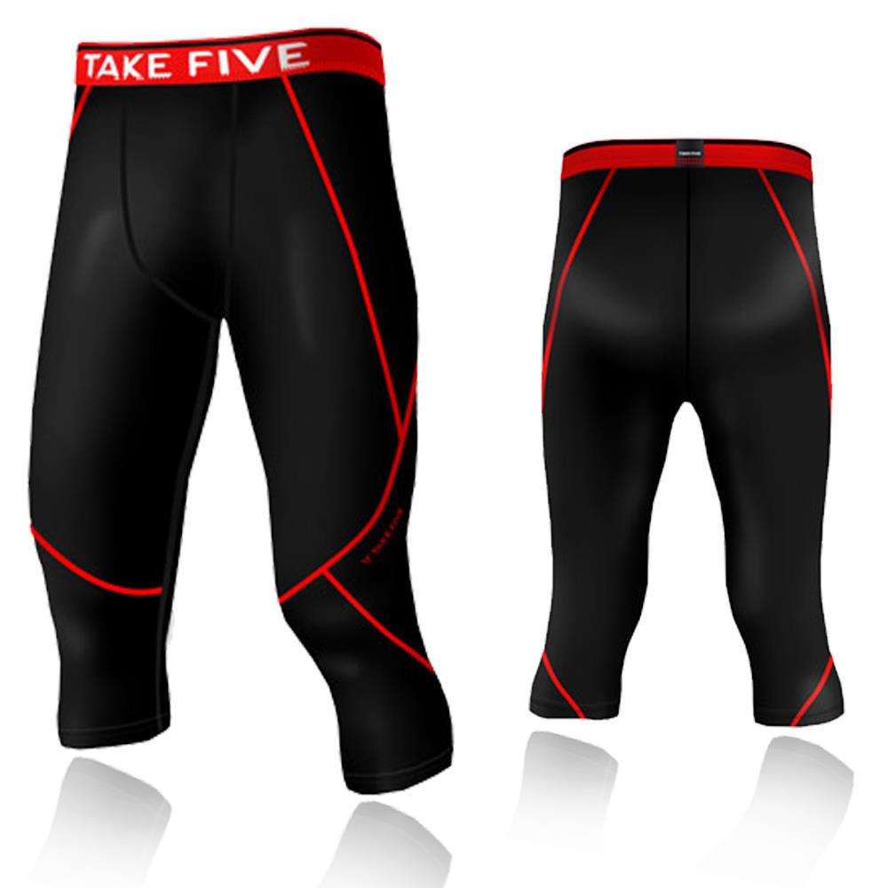 Mens BLACK RED Sports Base Layer Compression CAPRI PANTS Gym Skins S