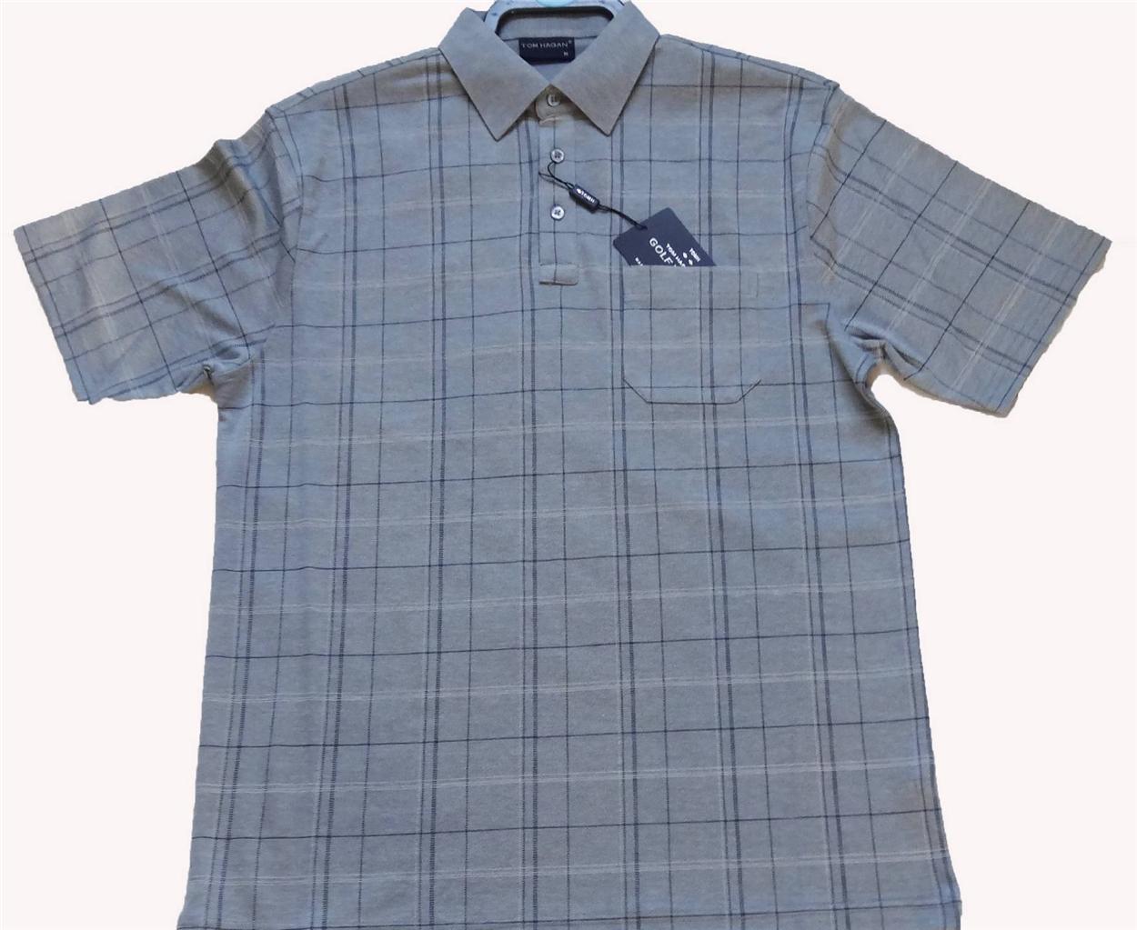 TOM HAGAN GOLF POLO SHIRT WITH POCKET BUTTON UP CHECKERD SIZES. M,L,XL