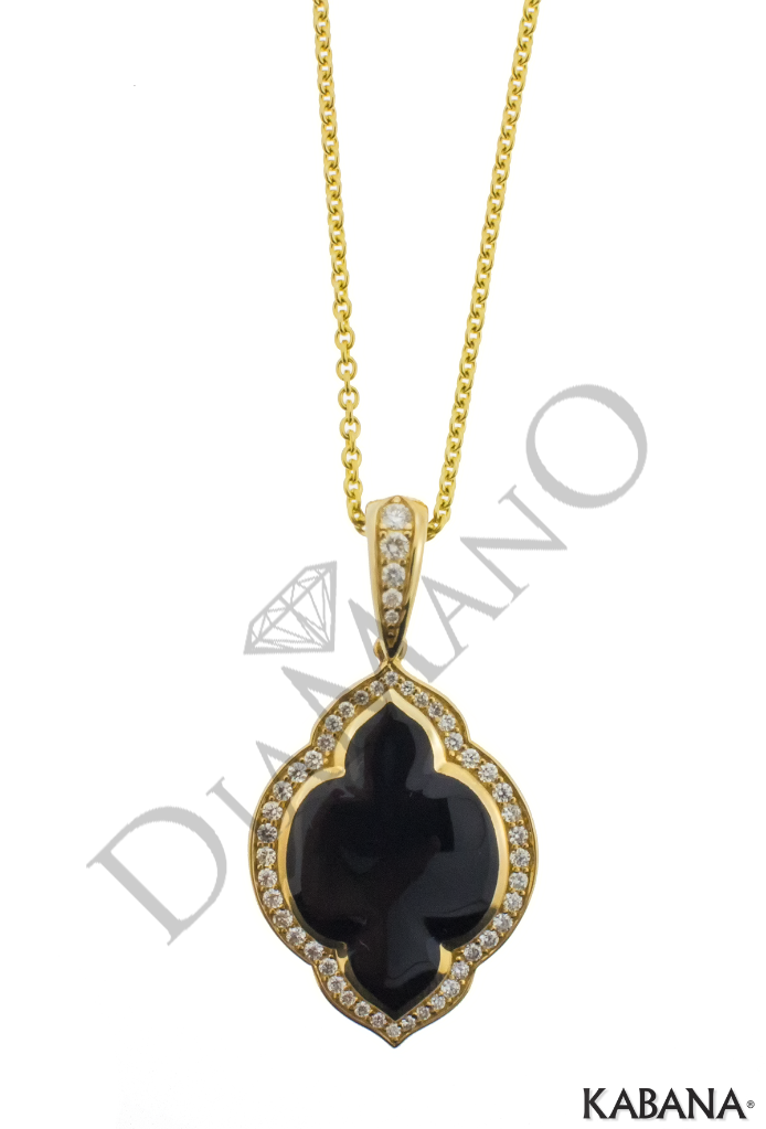 14K Yellow Gold Kabana Inlay Black Onyx Pendant 0.43 CT Round Diamonds GPCF503 eBay