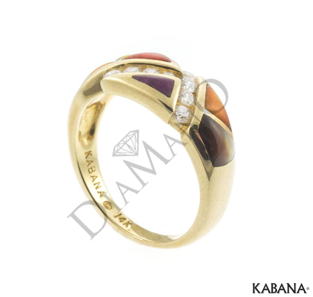 14K Gold Kabana Inlay Multicolor Spiny Oyster Ring w/0.24CT Diamonds GRCF952MMS eBay