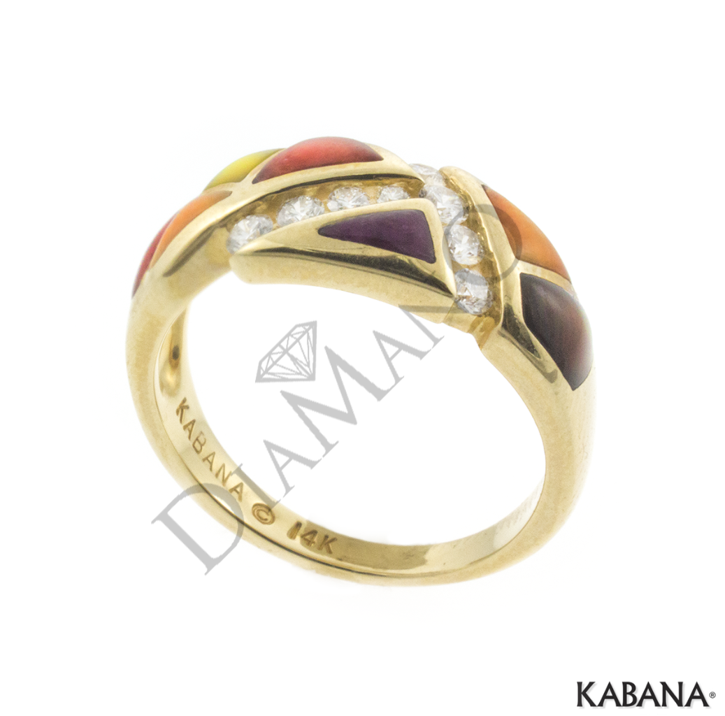 14K Gold Kabana Inlay Multicolor Spiny Oyster Ring w/0.24CT Diamonds GRCF952MMS eBay