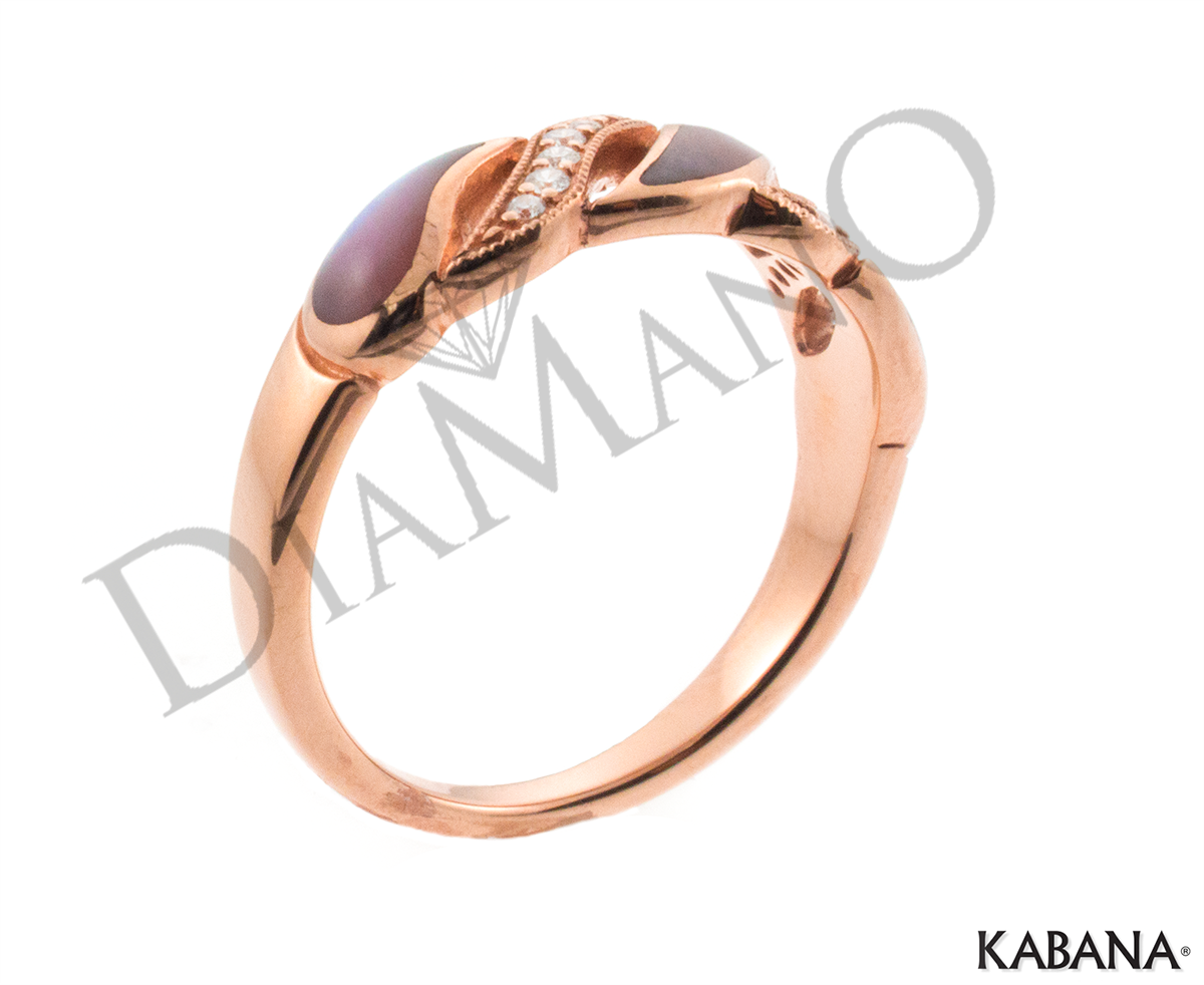 14K Gold Kabana Inlay Pink Mother of Pearl Ring w/ 0.06Ct Diamonds NRIF493MP eBay