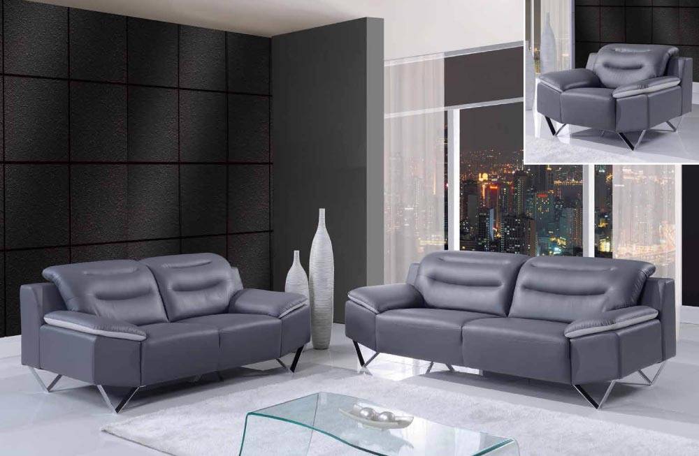 Stylish Dark Gray Bonded Leather Sofa Set With Chrome Legs eBay