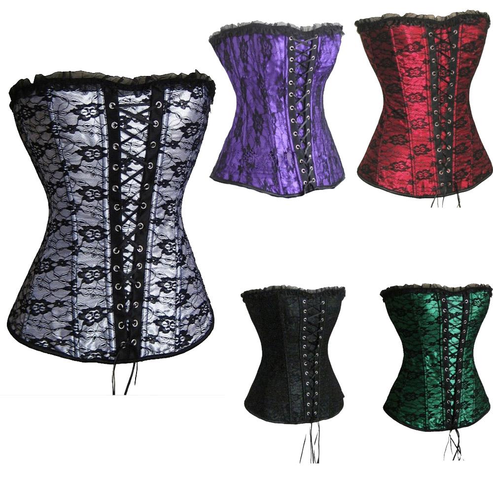 Fringe Womens Lace Up Silk Boned Corset Bodysuit Floral Outfits Wedding