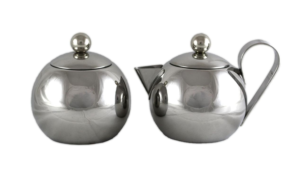 Vev Vigano Sugar Bowl Milk Jug Set MADE IN ITALY High Polished Stainless Steel
