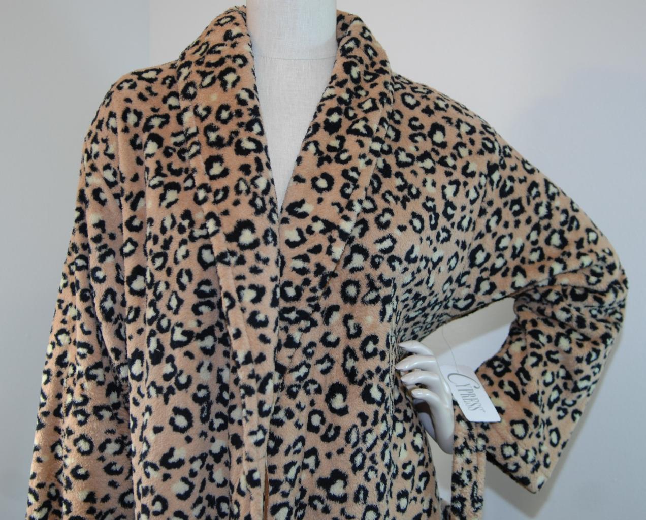 Women's Cypress Tan Short Mid Length Robe Animal Print Fleece Soft Med