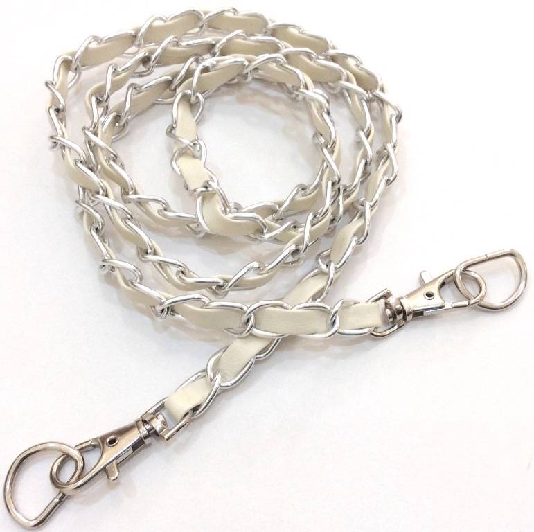 42&quot;/107CM SILVER CHAIN SHOULDER BAG STRAP CLIP-ON W/ PU LEATHER BAND REPLACEMENT