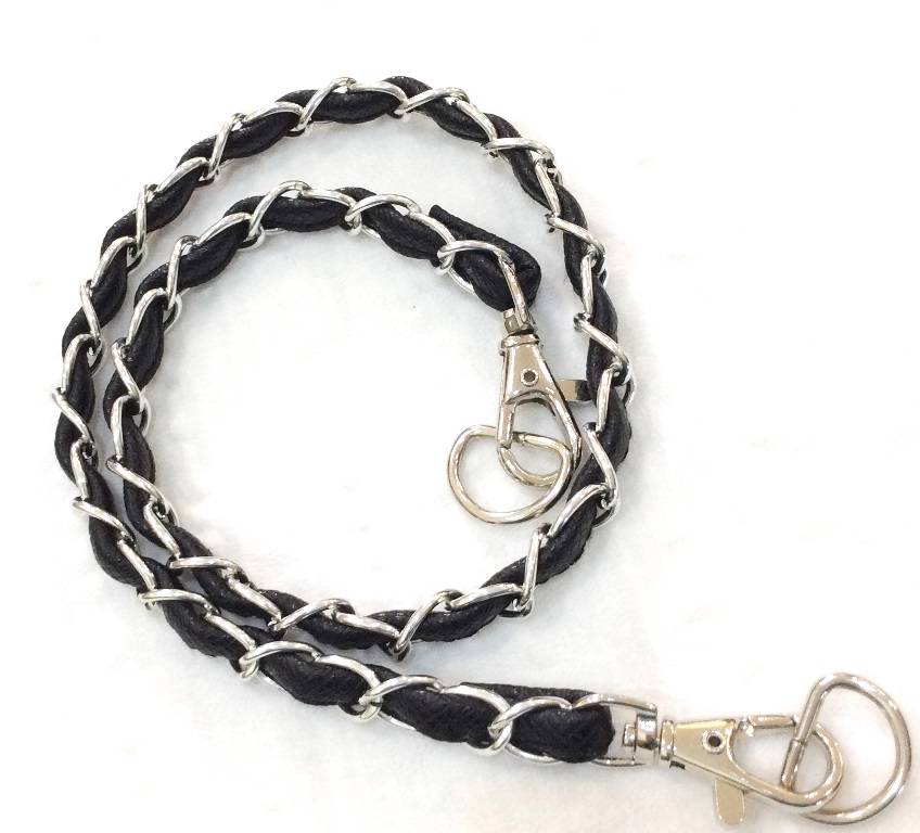 SILVER CHAIN SHOULDER BAG STRAP CLIPON W/ PU LEATHER BAND 22"/56CM