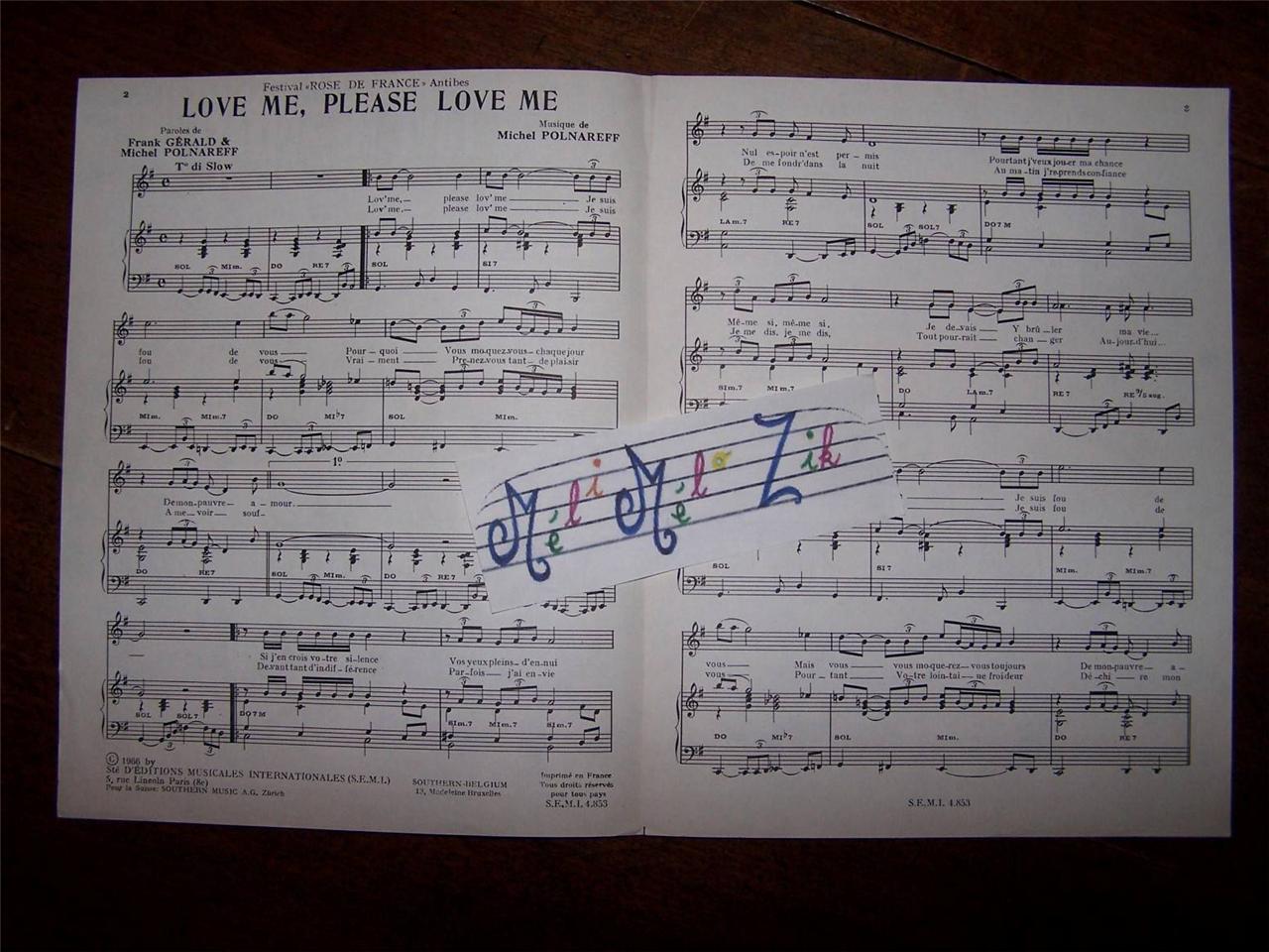 Partition Collection 1966 Michel Polnareff Love ME Please Love ME eBay
