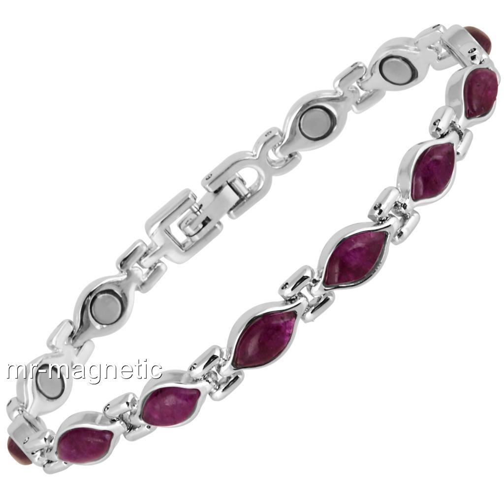 LADIES HEALING BRACELET SILVER OVAL STONE BANGLE ARTHRITIS