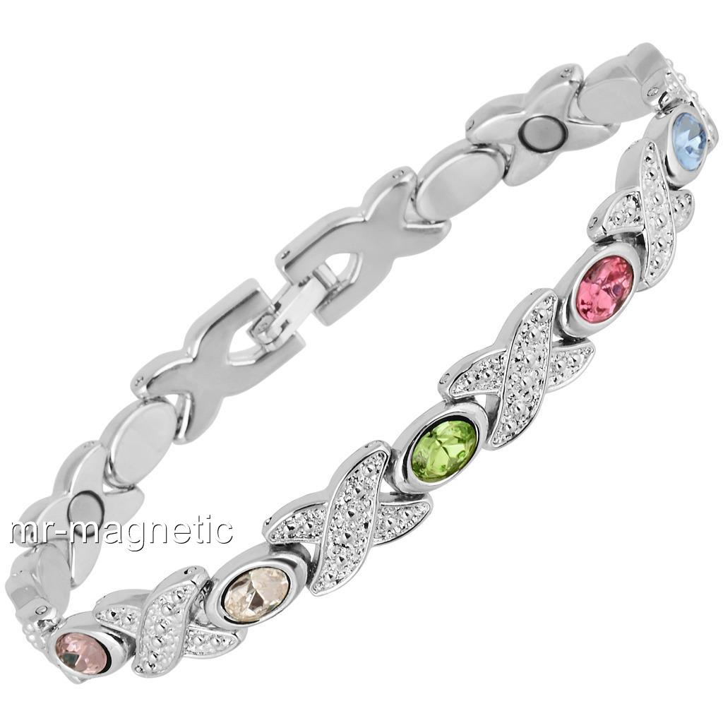 LADIES HEALING BRACELET SILVER CRYSTALS BANGLE ARTHRITIS PAIN